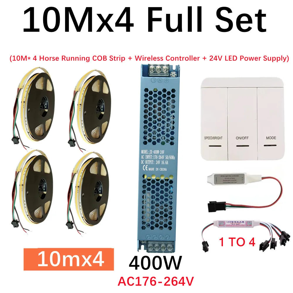 DC24V WS2811 COB LED Light Strip Kit 5M 10M 360LEDs/m Addressable Running Water Flowing Lamp With Wireless Controller Power Kit