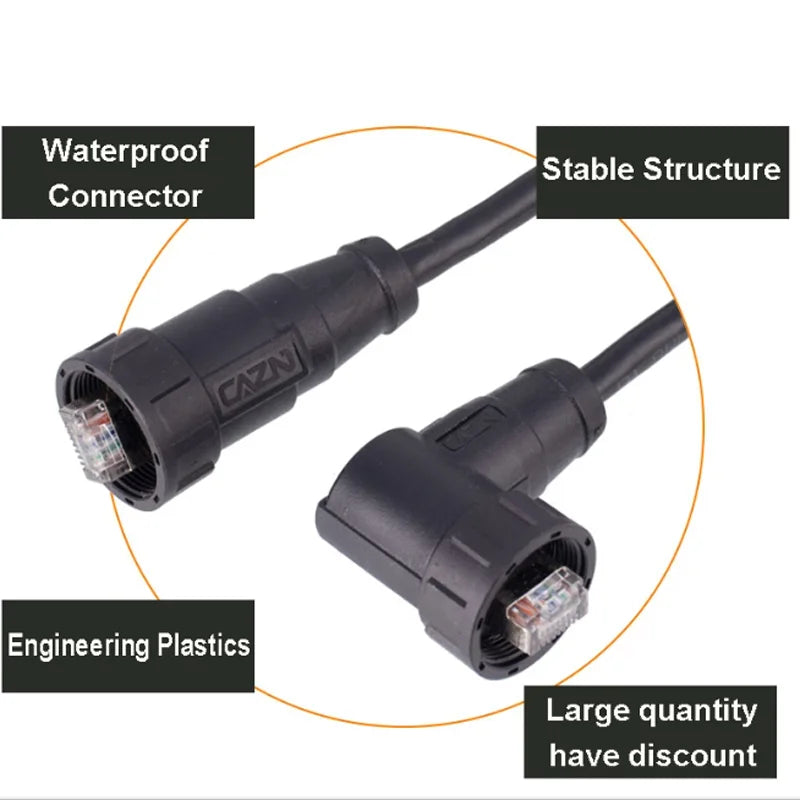 RJ45 CAT5E CAT6A Shield Waterproof RJ45 Ethernet IP67 Connector PCB Panel Mount With Pigtail Cable Outdoor Connector L = 0.3M