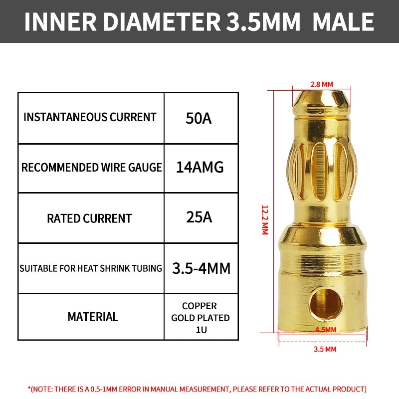 40Pcs Gold-Plated Bullet Banana Connectors, 2–8mm Pure Copper Plug Set for RC Brushless Motor & ESC Wiring