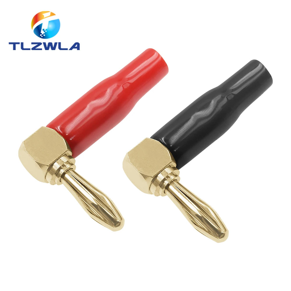 2PCS 4mm L-shaped Right Angle Banana Plug Soft Plastic Shell 90 Degree Banana Connector Red Black for Audio Video Speaker