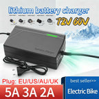 72V 60V 2A/3A/5A 20S 16S 18650 Lithium Battery Charger DC 5.5*2.1mm, Multiple Plug Options, Intelligent Charger EU/US/UK/AU