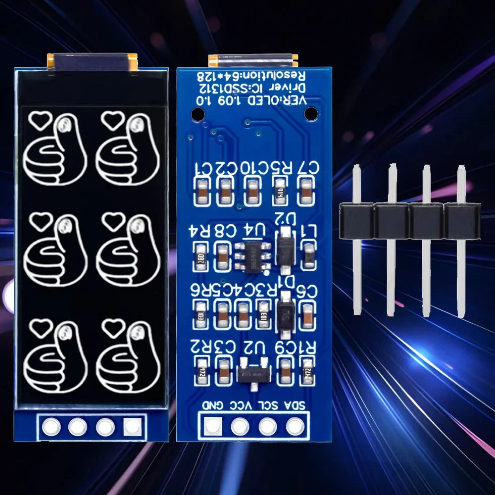 1.09/1.1 Inch OLED Display Module - 128x64 SSD1312 Driver I2C Interface for Arduino (64x128 Resolution, 12864 Type)