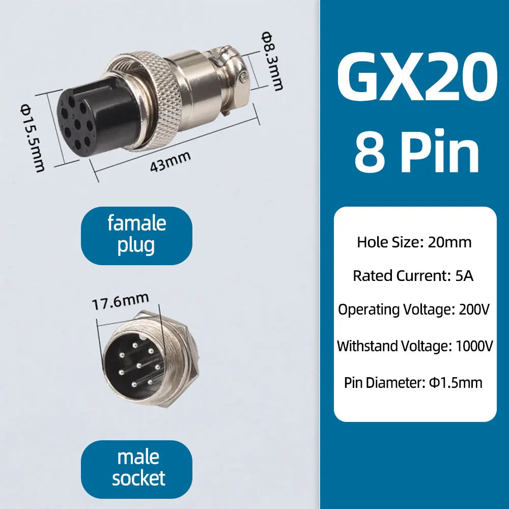 GX20 Aviation Connector 2/3/4/5/6/7/8 Pin Male Female Metal Plug Socket Push Pull Cable Connector Silver Plated Co