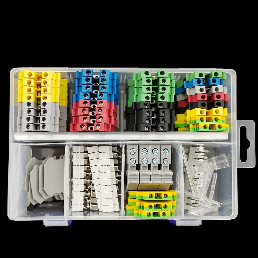 UK2.5B DIN Rail Terminal Blocks Jumpers End Covers Fixed Bridge Marker Strip Aluminum Rail Assembly 2.5mm² Cable Connector Kit