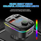 Car Bluetooth 5.0 FM Transmitter Type-C Dual USB Ambient Player Handsfree MP3 Type-C Wireless Light PD QC3.0 Car Charger Adapter