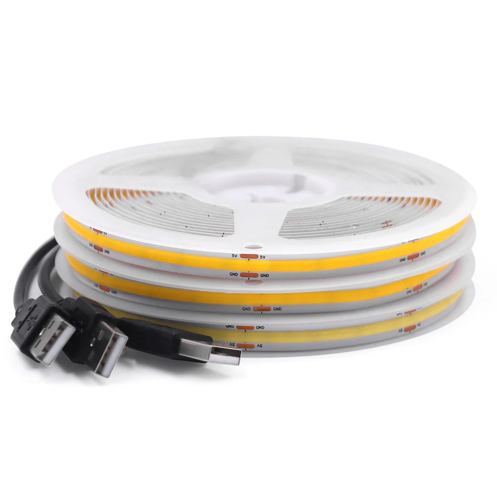 New 5V USB COB Strip Light 320Leds/m Warm Natural White Cabinet Lamp Night Lighting Flexible LED Ribbon Stripe DC5V TV Backlight