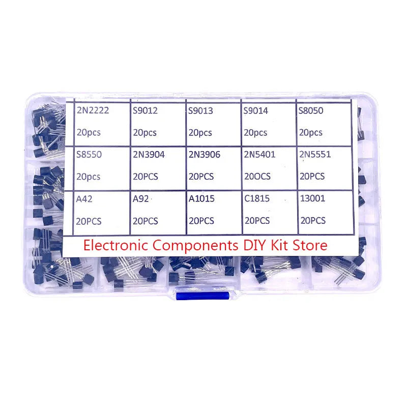 50-840PCS Transistors kit NPN PNP S8050 S8550 S9012 2N3904 2N3906 C1815 A1015 J13001 BC327 BC337 BC517 BC547 BC548 BC549 BC558
