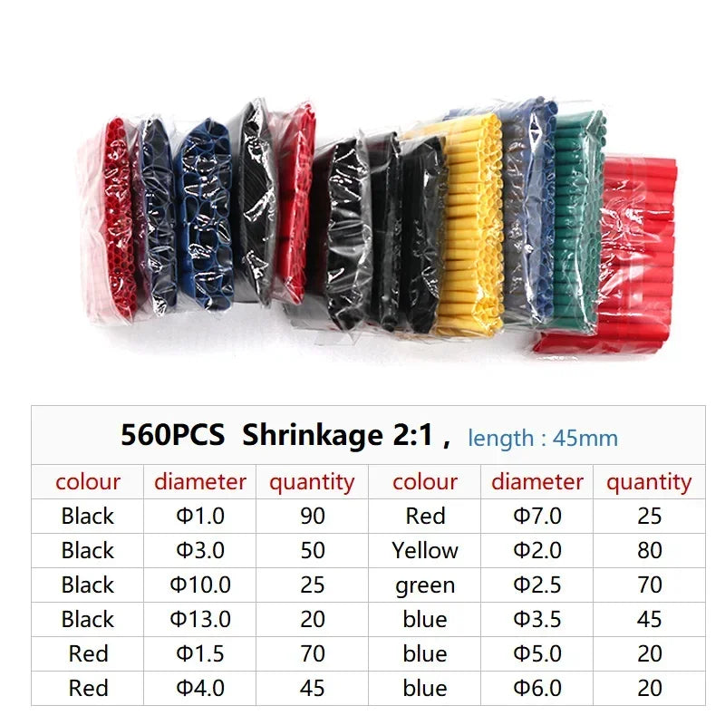 Heat Shrink Tubing Thermoresistant Tube Heat Shrink Wrapping Kit 2:1 Insulation Wire Cable Kit ,For Electrical Wiring and Repair