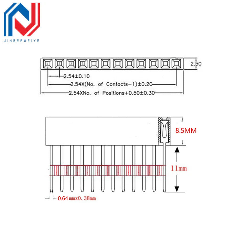10pcs 1X2/3/4/6/8/10/15 Pin 2.54MM Stackable Long Legs Femal Header For Arduino Shield Stlxy 11mm