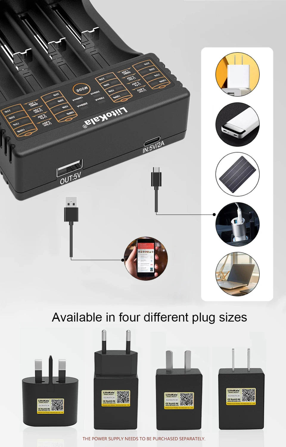 LiitoKala Lii-402 18650 Smart Battery Charger 1.2V 3.7V 3.2V 3.85V for 26650 18500 18350 17500 16340 14500  Battery