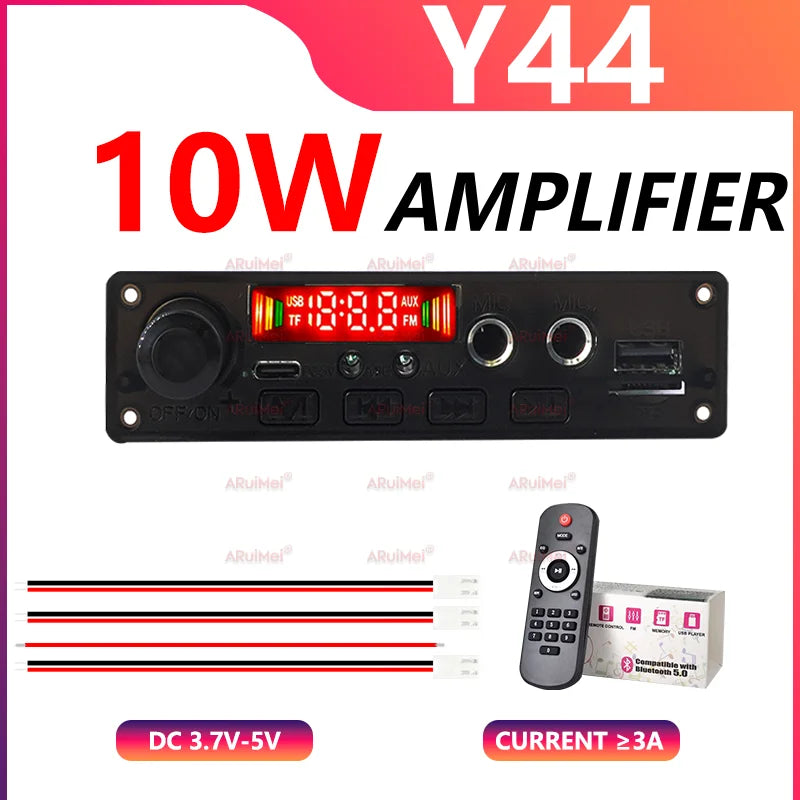 10W Low Voltage Amplifier Board Bluetooth 5.0 MP3 Decoder 3.7V-5V with USB/TF/FM Recording Call for Car Audio DIY Projects