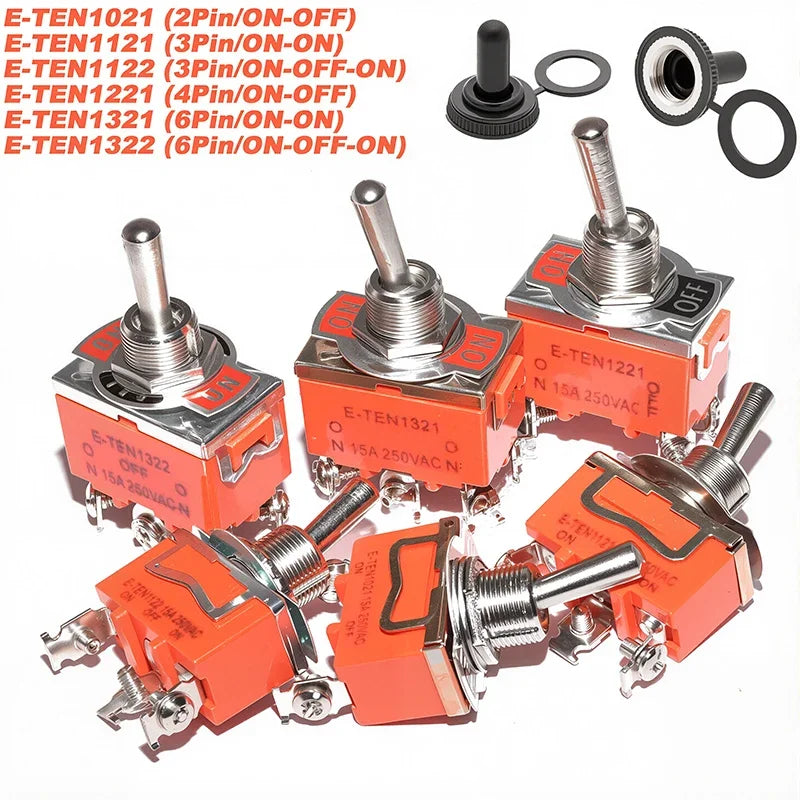 5pcs Toggle Switch Latching On-Off On-On On-Off-On E-TEN1021 1122 1221 1321 Power Button Switch 250V 15A Toggle Switch