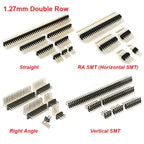 100pcs 1.27mm 2*2/3/4/5/6/8/40/50P Double Row Straight/RA 90d/Vertical SMD/Horizontal RASMT Gold-Plated Rohs PCB Male Pin Header