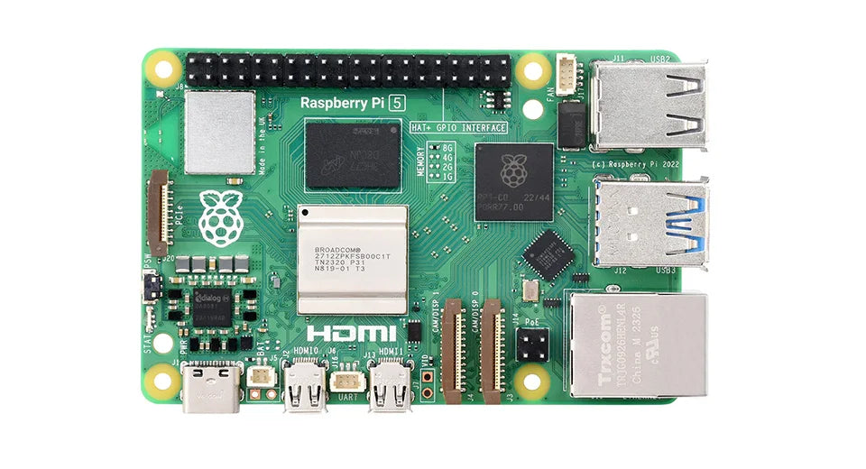 Raspberry Pi 5, Options for 4GB/8GB RAM, BCM2712 Processor, 2.4GHz Quad-Core 64-bit Arm Cortex-A76 CPU Built Using RP1 I/O