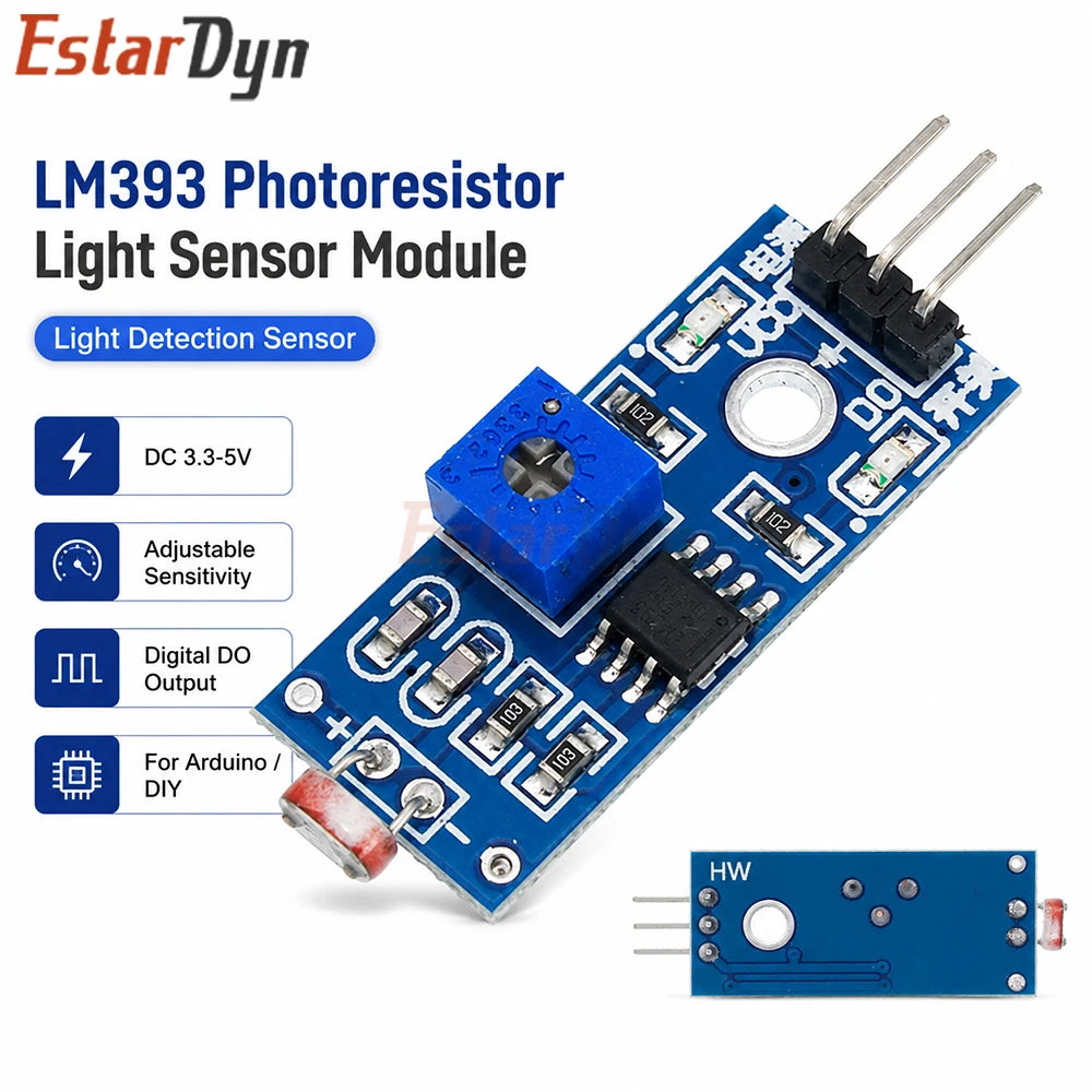 Estardyn 3.3V-5V Photoresistor Light Sensor Module 3Pin LDR Detector for Robot Light Following DIY & Smart Lighting