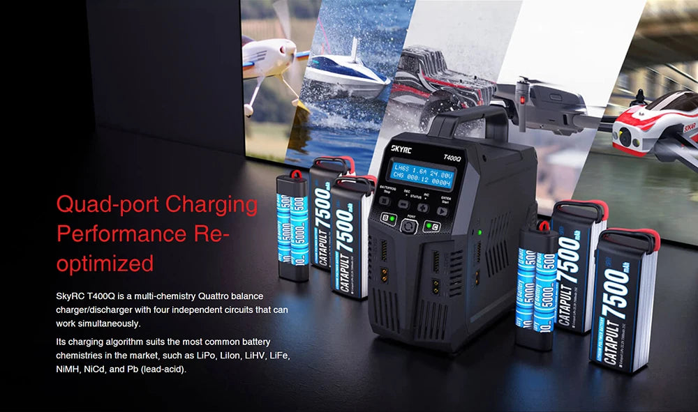 SKYRC T200 T400 T100 AC/DC Lipo Battery Dual Balance Charger Discharger for Traxass Airsoft Drone RC Battery Charger Fast Charge