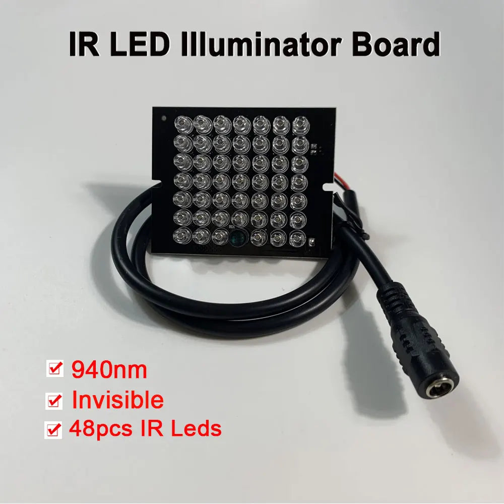 Invisible 940nm 48 LED Array IR Illuminator Lamp Board Light IR Sensor 30ft Range 90deg 12V DC Cable for CCTV Security Camera