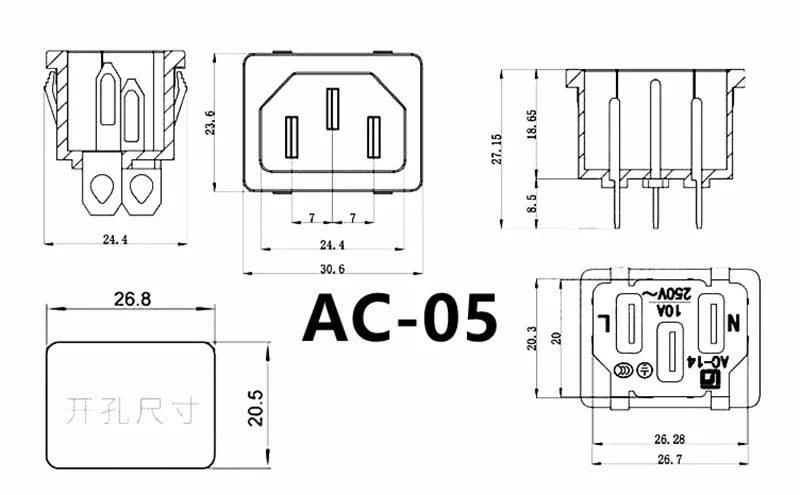 Black CE IEC320 C13 C14 AC Power Panel Socket PDU UPS Rewirable Wiring Plug Electric Battery Receptacle Docking Outlet 10A 250V