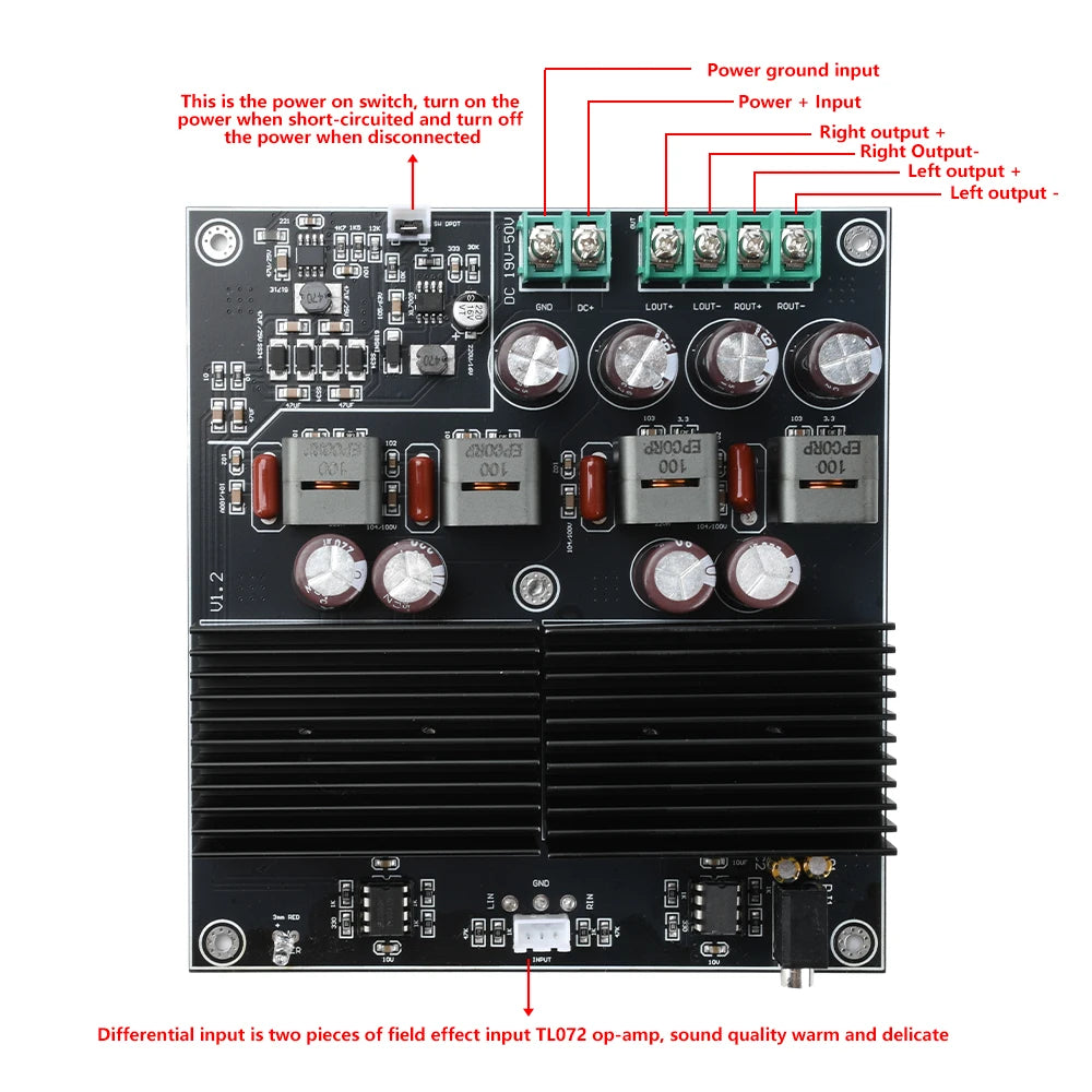 TPA3255 HIFI Dual Core Stereo Amplifier Board 2 Channel 600W+600W Class D Digital Power Amplifier TL072 OP AMP