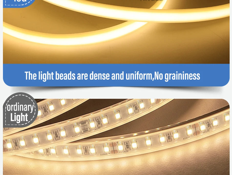 220V COB LED Strip Light High Bright Switch/Dimmable US 110v EU Plug Neon Tape Kitchen Cabinet  lighting Waterproof garden