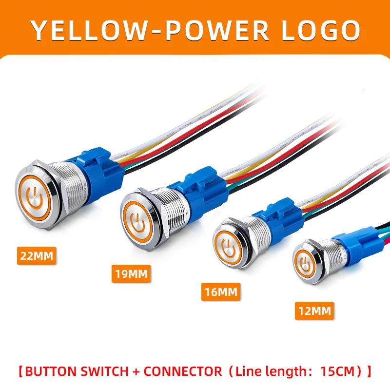 Metal Switch Button Push With Wire Waterproof on off 12mm 16mm 19mm 22mm Momentary/Latching Led Light Start Stop 5V 12V 24V 220V