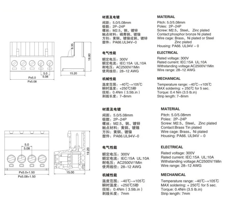 1Sets Solderless Docking Type 2EDG 5.08MM Screw Terminal Block Connector PCB Plug-in Type 2EDG Type Green Terminal Block
