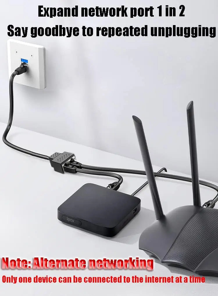 RJ45 8P8C Eight Core Network Cable Splitter Network Tee 1 Male to 2 Female Adapter Network Extender CAT6/CAT5