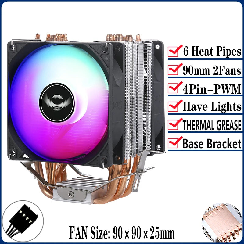 QiuzAim Air-cooled Radiator 2/4/6 Heat Pipe Computer Processor CPU Fan Compatible LGA115x 1200 1700 2011 2066 X79 X99 E5 AM4 AM5