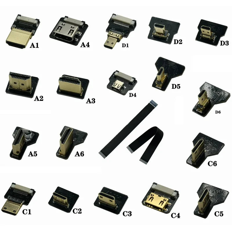 Ribbon FPV HDMI-Compatible Connector Flexible Flat Cable Raspberry Pi 4 Micro HDMI To HDMI Mini HDMI Female 90 Degree FFC 20pin
