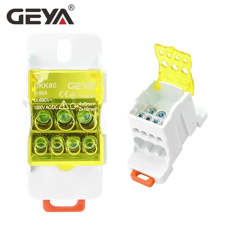 GEYA UKK-80A Distribution Box Din Rail Terminal Block 1 In 6Out Power Junction Box 80A Universal Electric Wire Connector