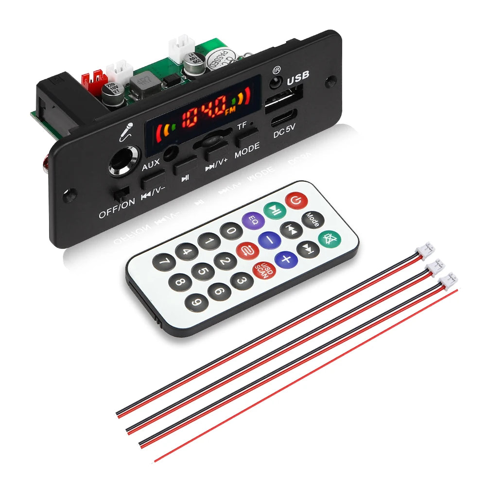 Kebidu 10W Digital Amplifier MP3 Decoder Board DC 5V Bluetooth 5.0 FM Support Microphone Car MP3 Player with Remote Controller