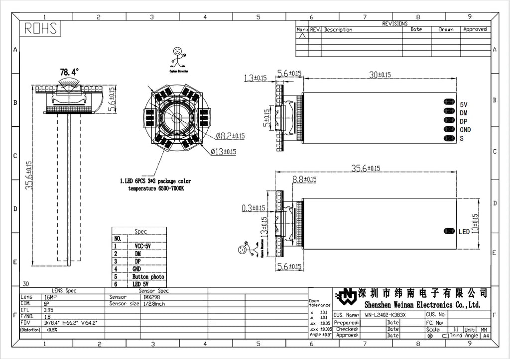 4624x3468 IMX298 16MP HD USB Camera Module 78 degrees Autofocus With LED For industrial inspection of medical equipment