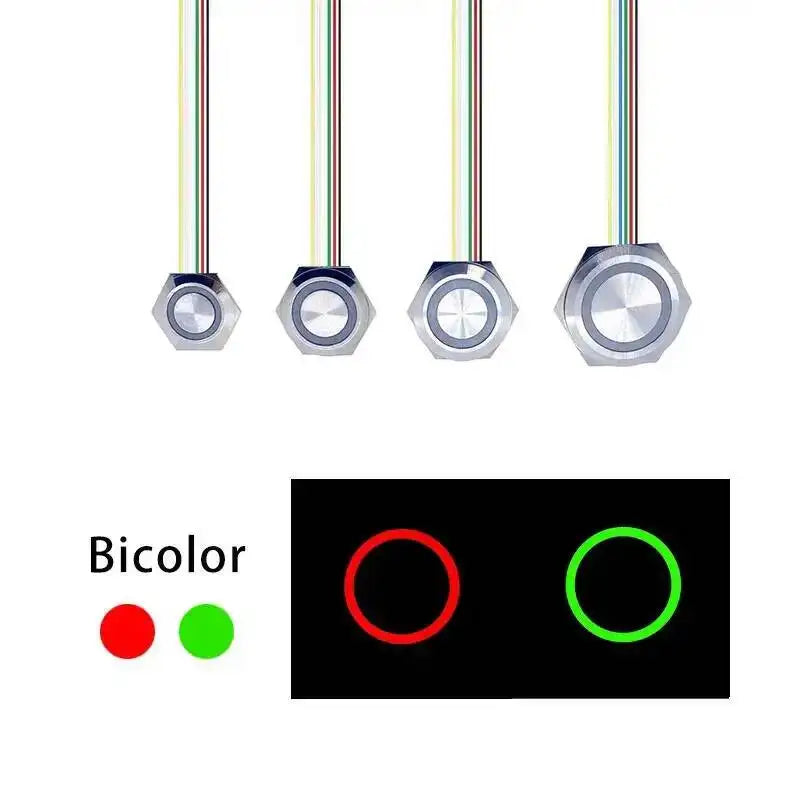 19/22/25/30mm Bi/Tri Color Ultra Short Metal Push Button Switch With Wire 3-6V 12-24V 220V LED Light Momentary Reset Waterproof