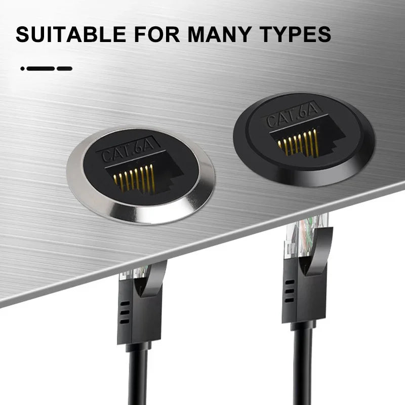 Metal CAT6A C-type RJ45 Network Direct Module Socket Cat 6A Ethernet Interface Data Signal Connector RJ45 Round Panel Sockets