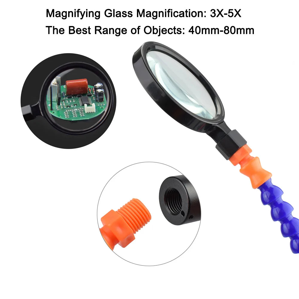 Flexible Holder Alligator Arms Soldering Helping Hands Table Clamp Pcb Board Adjustable Welding Repair Third Hand Tool Magnifier