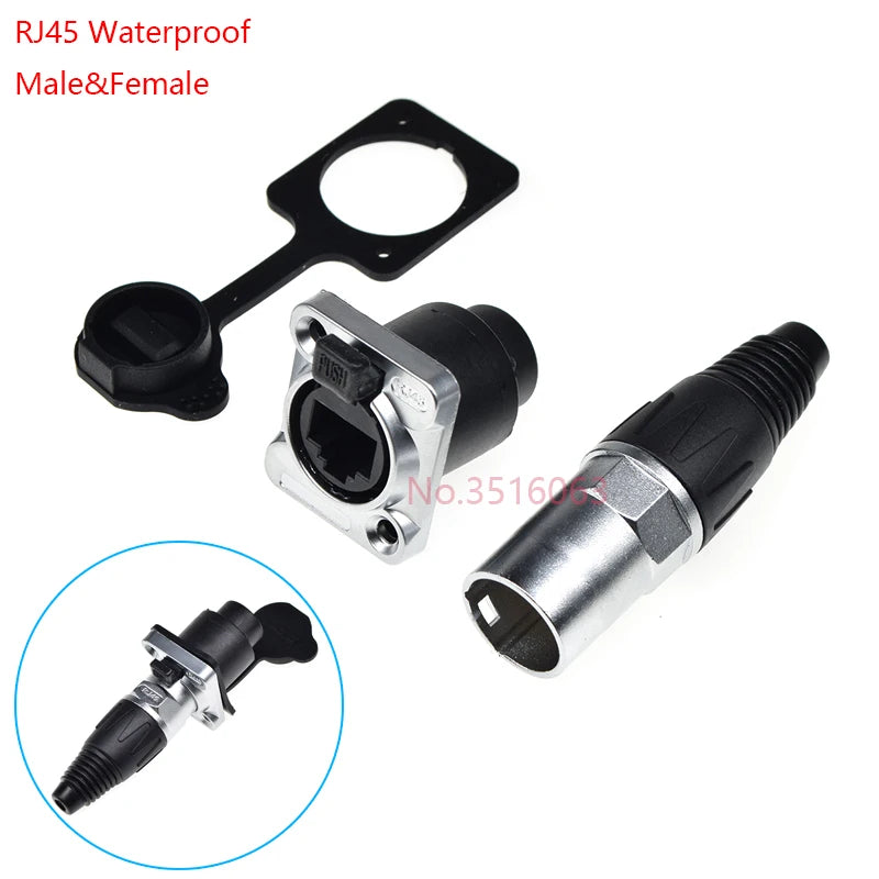 Waterproof IP65 Rj45 Male Plug + Female Socket Connector Panel Mounting Rj45 Network Ethernet Connector Adapter 8pin 8p8c