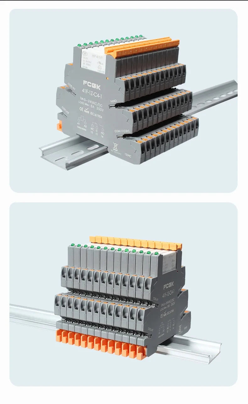 Din Rail Slim Relay Module 41F-1Z-C4-1 Integrated PCB Mount Power Relay With Relay Holder 12V 24V ACDC 220V Relay Socket 6.2mm