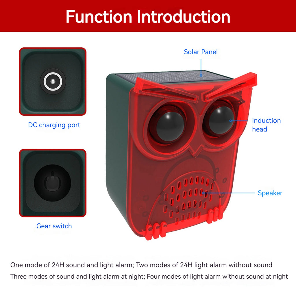 Solar Outdoor Motion Sensor Alarm Dog Barking&Gunshot Sound Home Security Alarm Animal Repeller Loud Noise Maker for Yard Garden