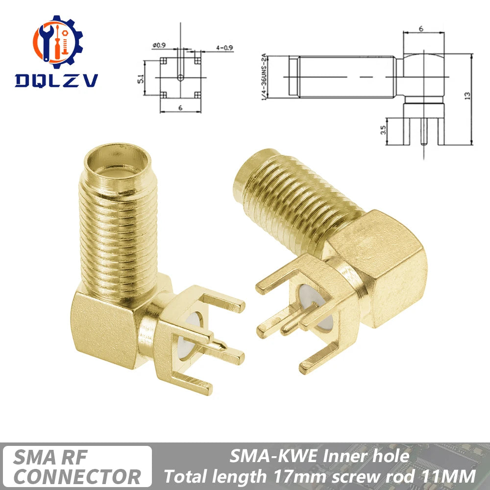 SMA Male Female Straight Connector 90 Degree Solder Edge PCB Straight Right angle Mount RF Copper Plug Socket