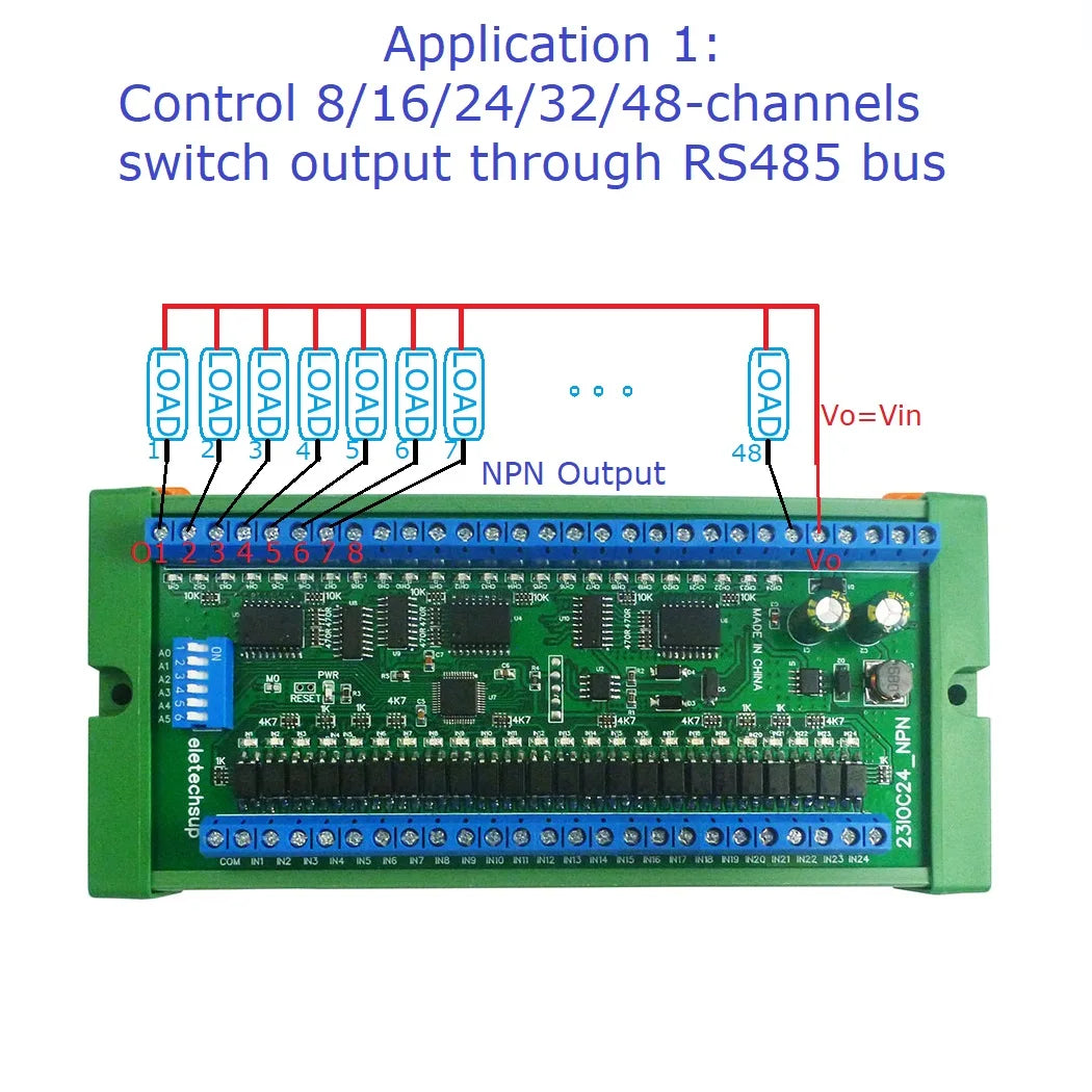 32CH RS485 IO Master-Slave Remote Control Switch Board NPN/PNP Isolation Input 300MA MOS Output Modbus RTU PLC Expansion Module