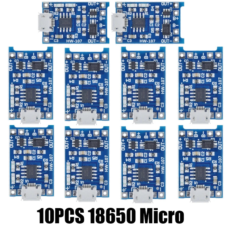 10PCS Micro/TYPE-C/MINI USB 5V 1A 18650 TP4056 Lithium Battery Charger Module Charging Board With Protection Dual Functions XCW
