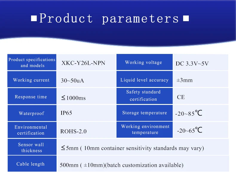 XKC-Y26L 3.3V Low Power Consumption Non-contact Water Level Sensor,Arduino MCU Compatible Liquid Sensor Level Switch