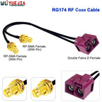 RG-174 Double Fakra D Female to SMA Male Pin + RP-SMA Female Hole 50 Ohm RF Connector Coaxial Cable WIFI Antenna Jumper Pigtail