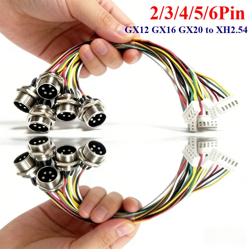 M12 Aviation Plug 2 3 4 5 6 Pin Male Head Adapter Cable Connector GX20 GX16  GX12 to XH2.54 Terminal Wire Extension Line 15-30cm