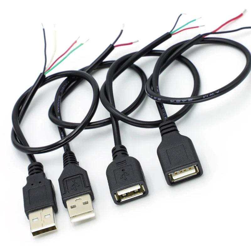 30cm Power Supply Cable 2 Pin USB 2.0 A Female Male 4 Pin Wire Jack Charger Charging Cord Extension Connector DIY 5V Line