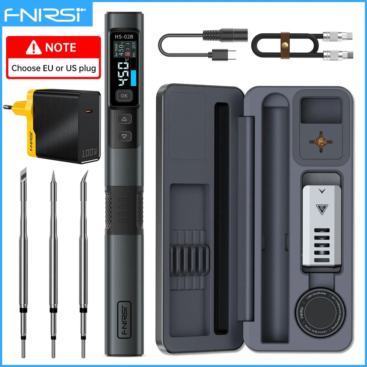 FNIRSI HS-02  Smart Soldering Station 100W Electric Soldering Iron Adjustable Constant Temperature Fast Heat Solder Iron Kit