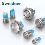 12/16mm Flat LED Illuminated Reset Latching Ring LED Metal Push Button Switch Waterproof On Off with Power Symbol