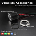 FILN 22mm 20A Waterproof Metal Push Button Switch Ring LED Lighted Pre-Wired High Current Power Switch Lamp for Car Boat Marine