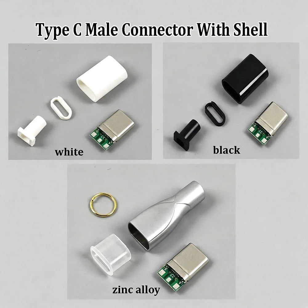 1Set Type C Male Connector 3 Solder Joint CC Pin CTOC5 With Capacitor Notebook Adapter PD Three Wire Charging Head With Shell