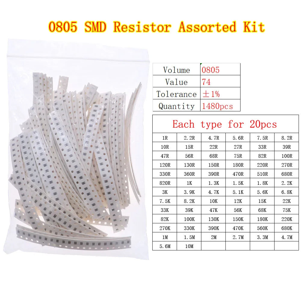 0402 0603 0805 1206 2512 SMD Chip Fixed Resistor 0ohm-10Mohm Assortment Kit pack
